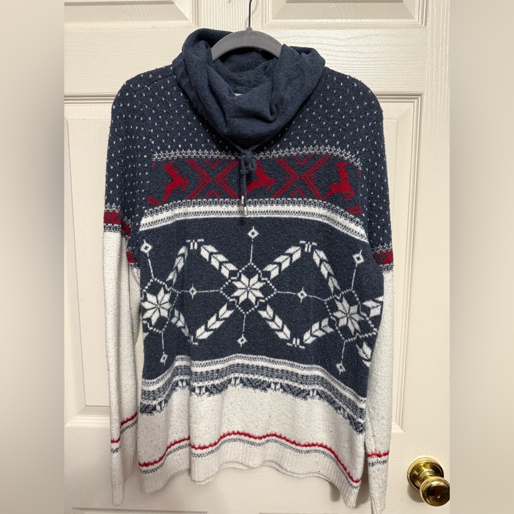 Christopher & Banks Navy and Red Cowl Neck Sweater
